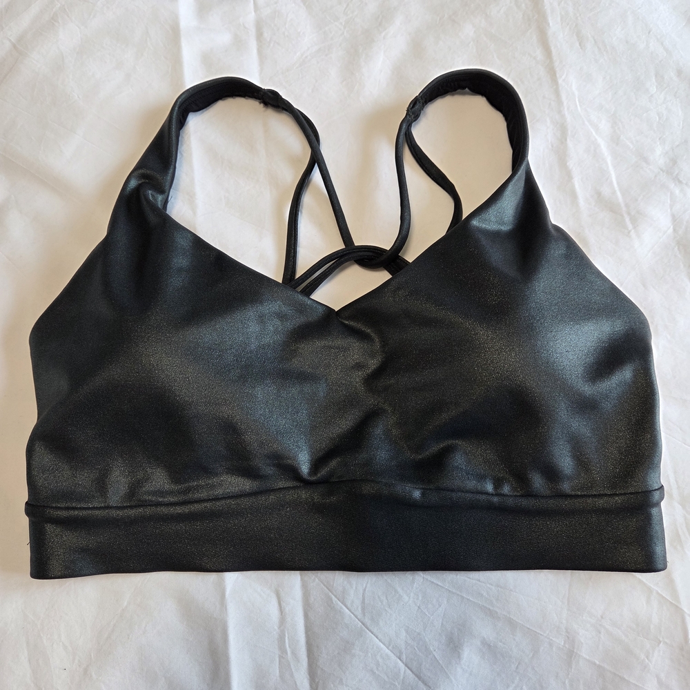 Athleta Metallic Black Glitter Strappy Sports Bra